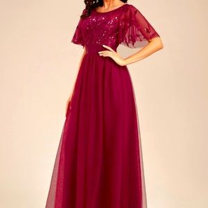 Ever pretty Crew neck, A line tulle fabric,evening cocktail dress, ruffle sleeve